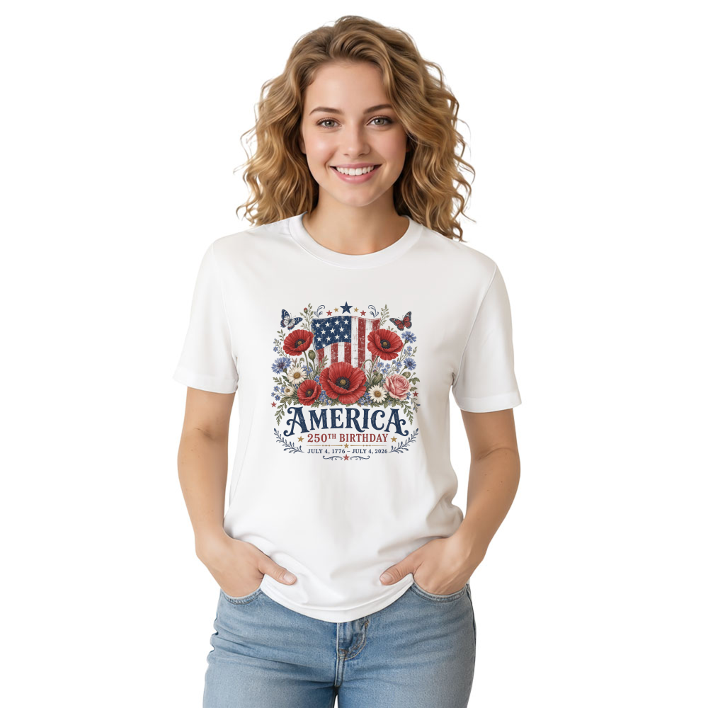 250 Years of Freedom Patriotic Flower Graphic T-Shirt