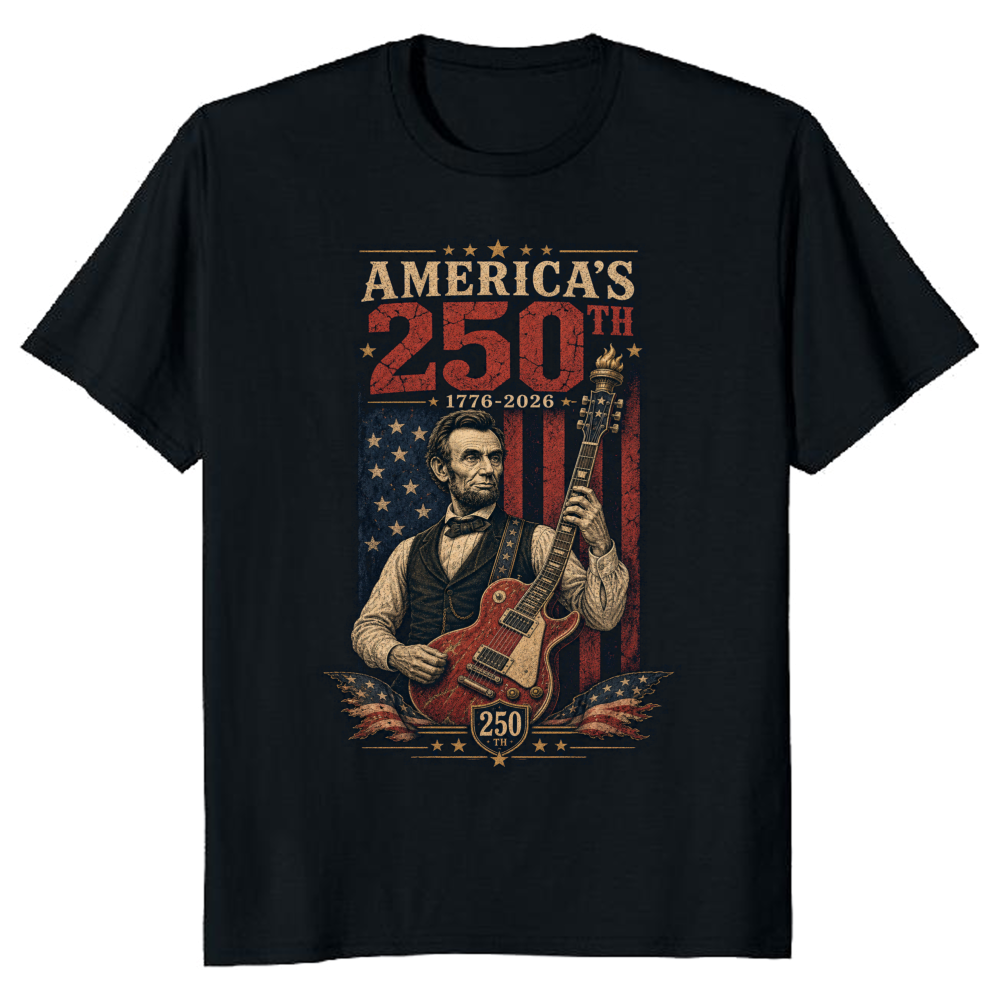 Retro Abraham Lincoln Playing Guitar Graphic T-Shirt