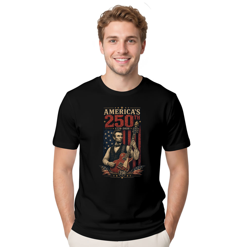 Retro Abraham Lincoln Playing Guitar Graphic T-Shirt