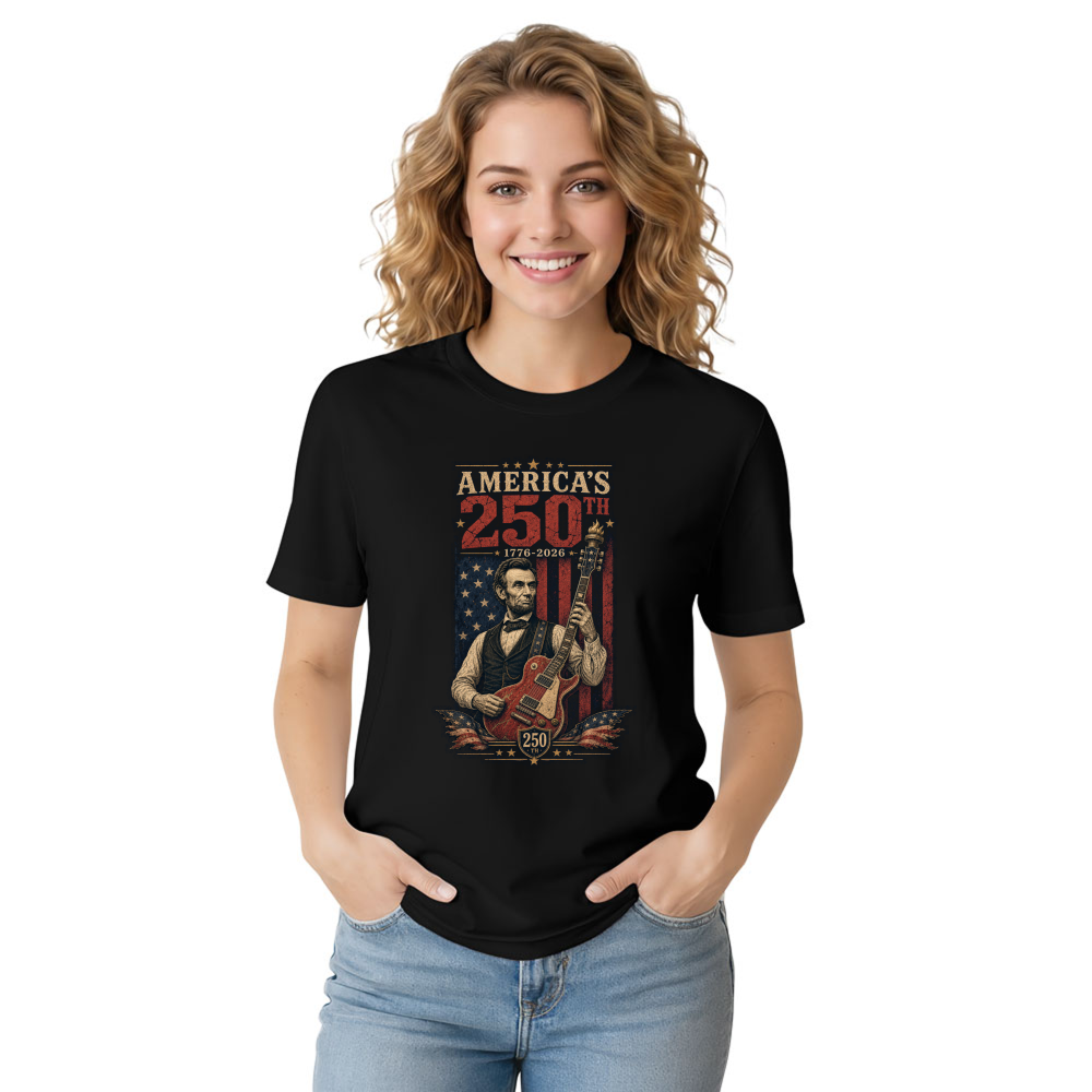 Retro Abraham Lincoln Playing Guitar Graphic T-Shirt