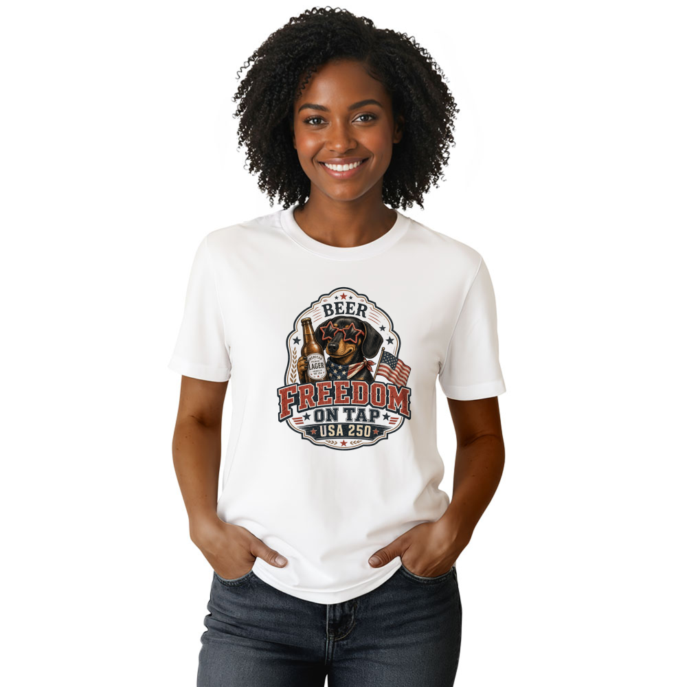 Patriotic Dog 250th Anniversary, 4th Of July Lover Gift, Red White Freedom USA Flag 1776 2026 Independence Day Cute Retro Puppy T-Shirt