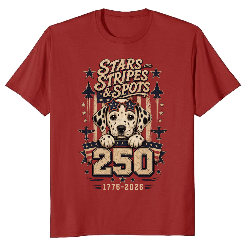Patriotic Dog 4th Of July 250th Anniversary, USA Flag, 1776 2026 Independence Day Dog Lover Gift T-Shirt