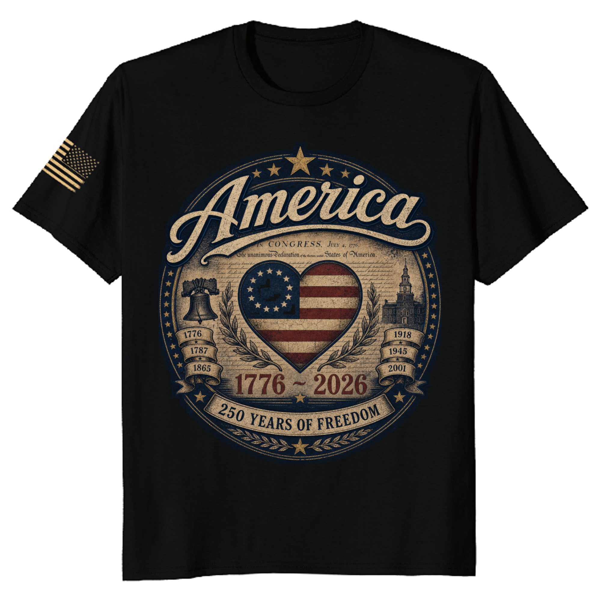 Pretty 250th Anniversary American Flag Graphic T-Shirt