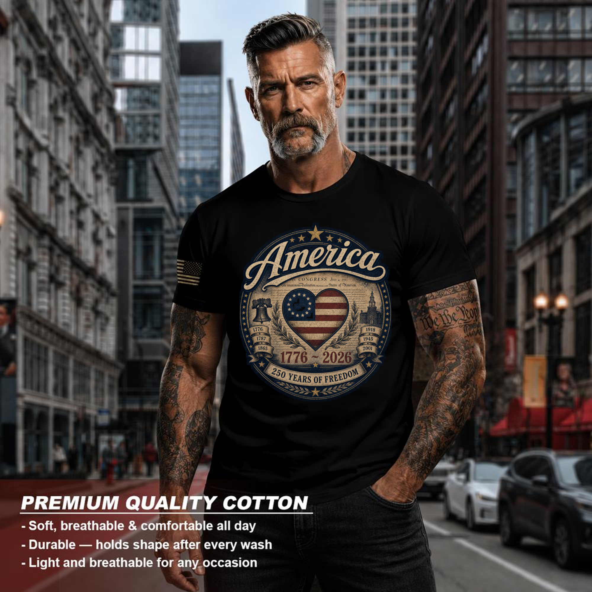Pretty 250th Anniversary American Flag Graphic T-Shirt