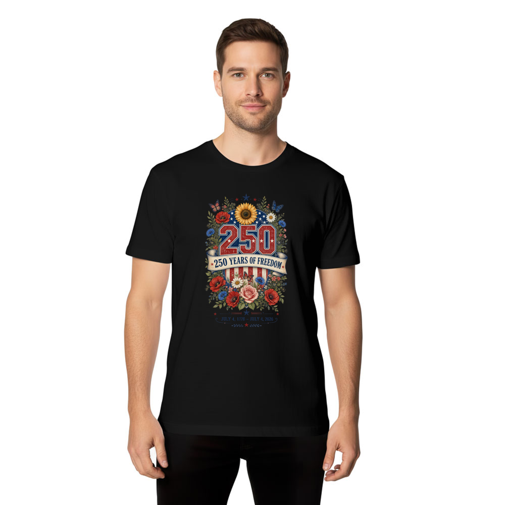 Botanical 250 Years of Freedom Patriotic Floral Graphic T-Shirt