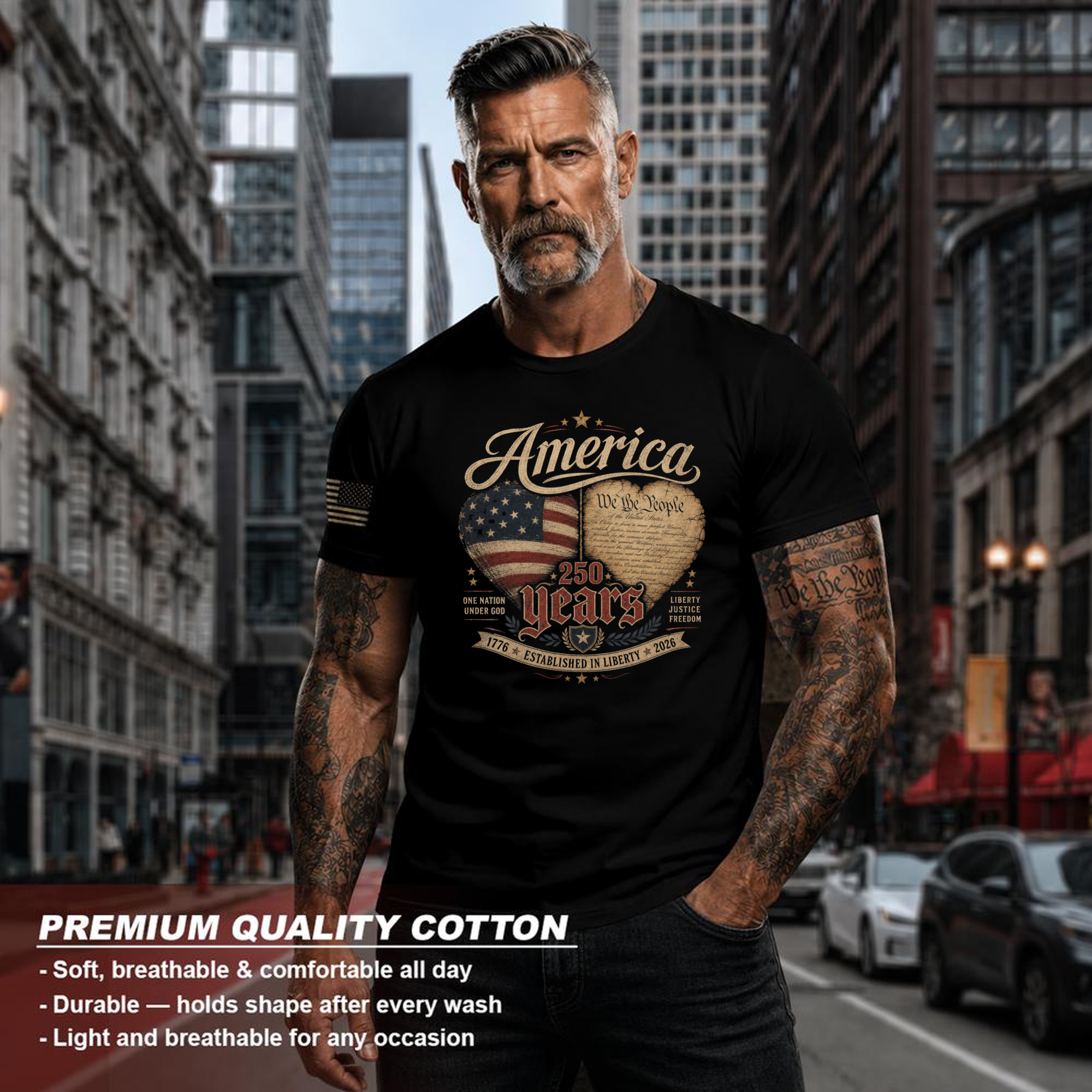 Patriotic 250 Anniversary Pretty Flag Graphic T-Shirt