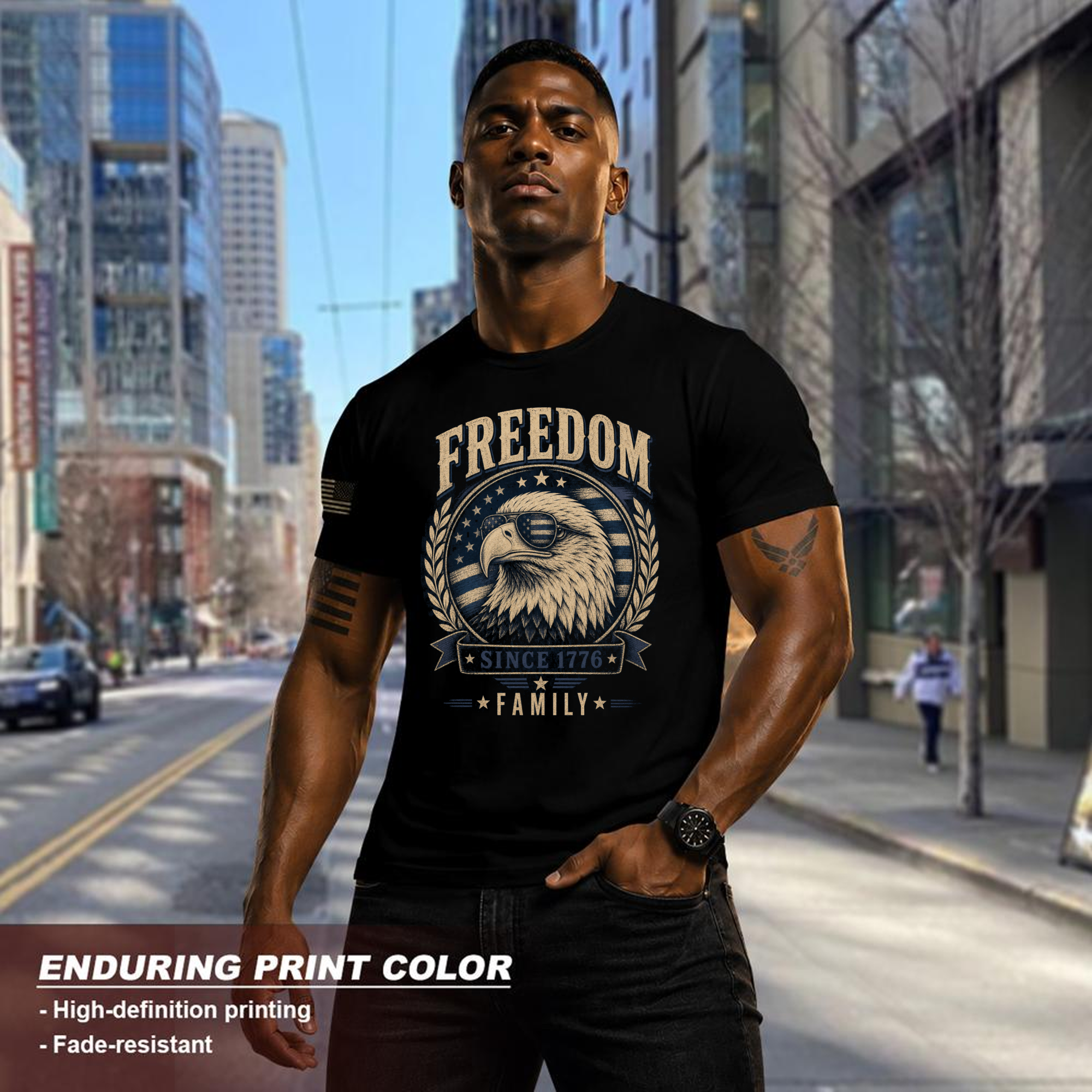 Patriotic Cool Eagles Flag Wings Graphic T-Shirt