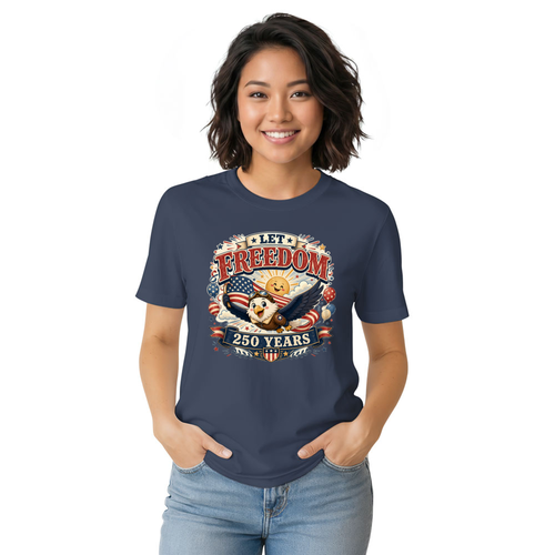 Cute Cartoon Bald Eagle, 4th Of July Merica USA Flag, 250 Years Still Free Patriotic Funny Family Summer Celebration T-Shirt