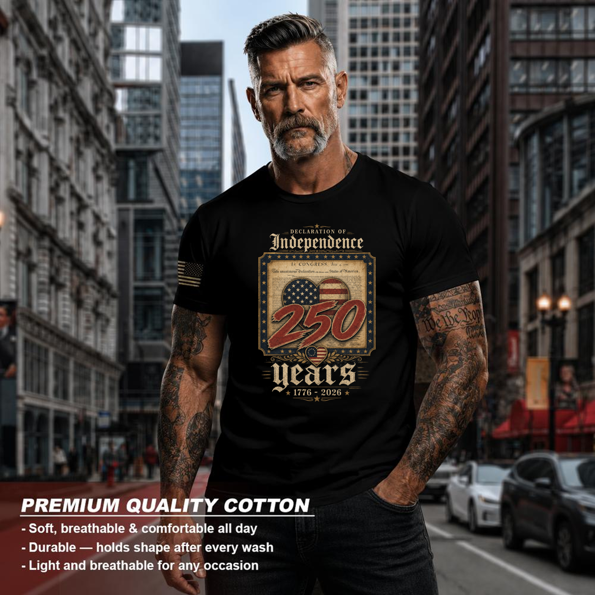 250 Anniversary Pretty Flag Patriotic Graphic T-Shirt