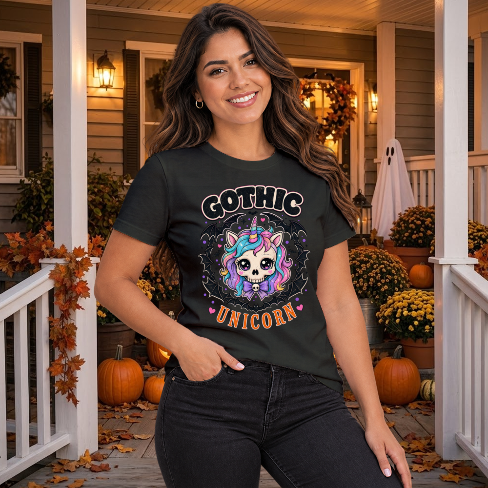 Gothic Unicorn Bat Wreath T-Shirt