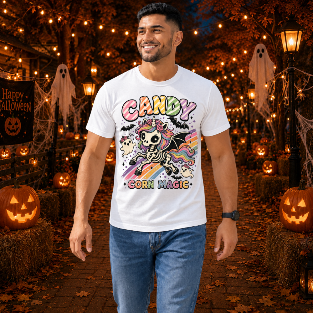Candy Corn Magic Skeleton Unicorn T-Shirt