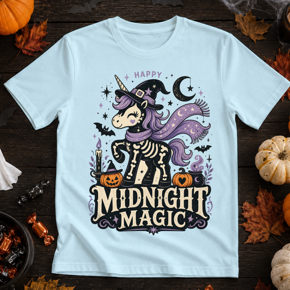 Happy Midnight Magic Skeleton Unicorn T-Shirt