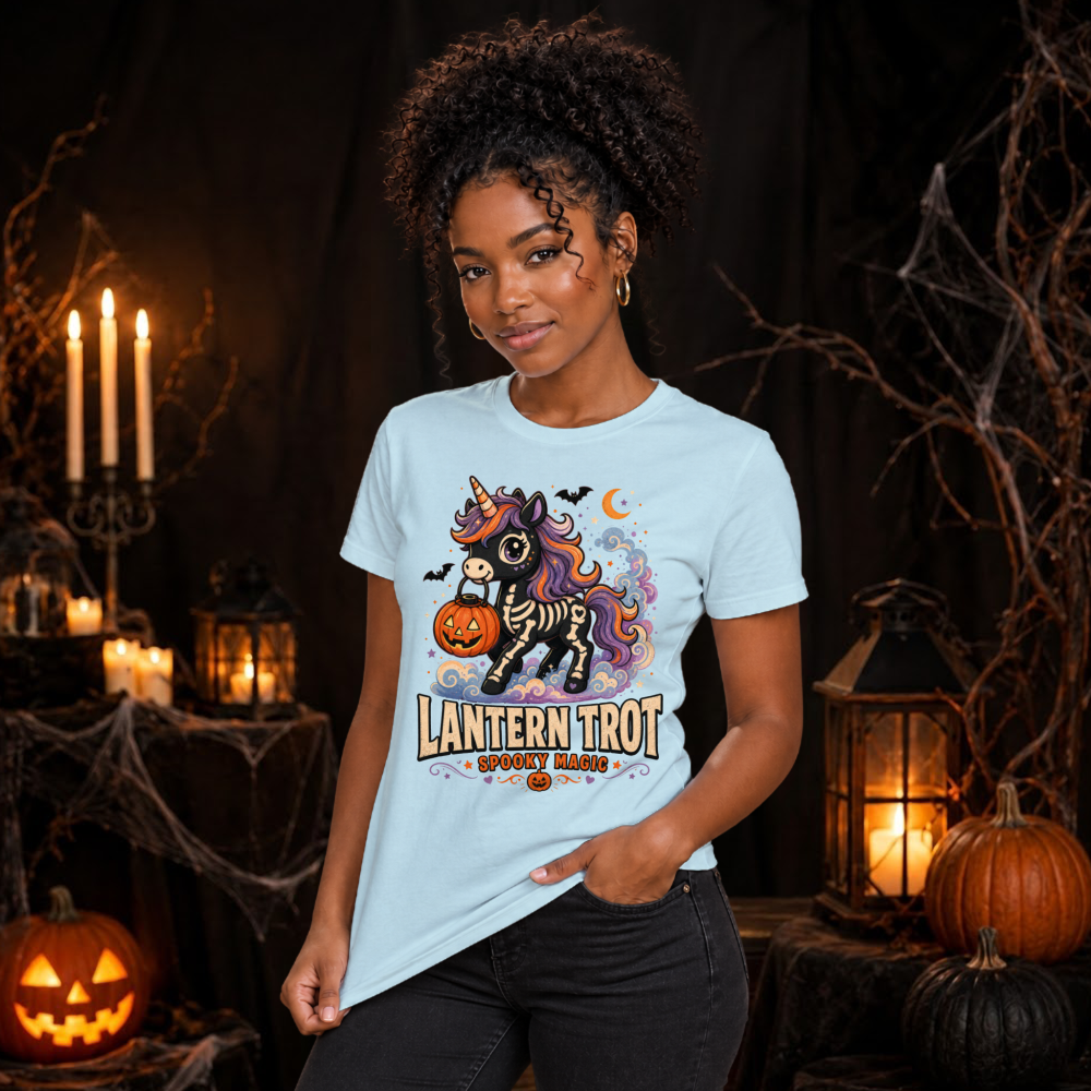 Lantern Trot Pumpkin Unicorn Black T-Shirt