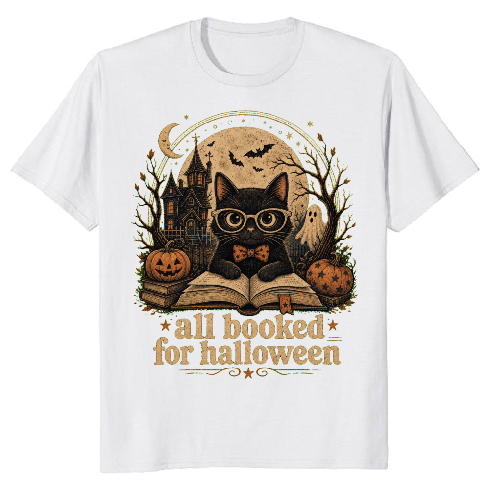 All Booked for Halloween Vintage Cat T-Shirt