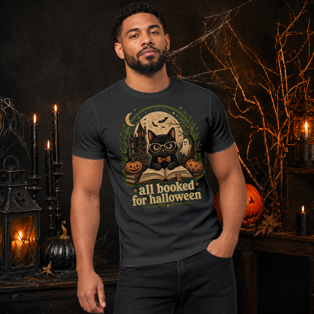 All Booked for Halloween Vintage Cat T-Shirt