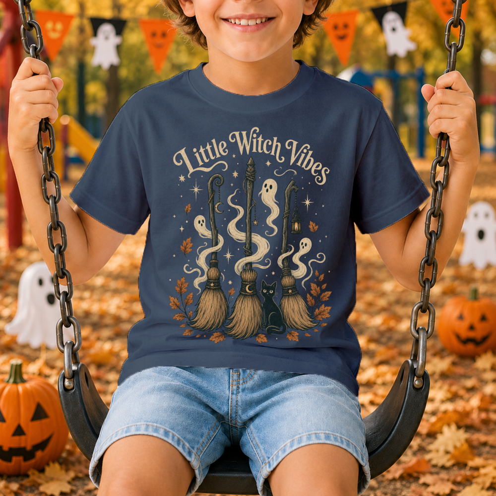 Little Witch Vibes Broom Youth T-Shirt