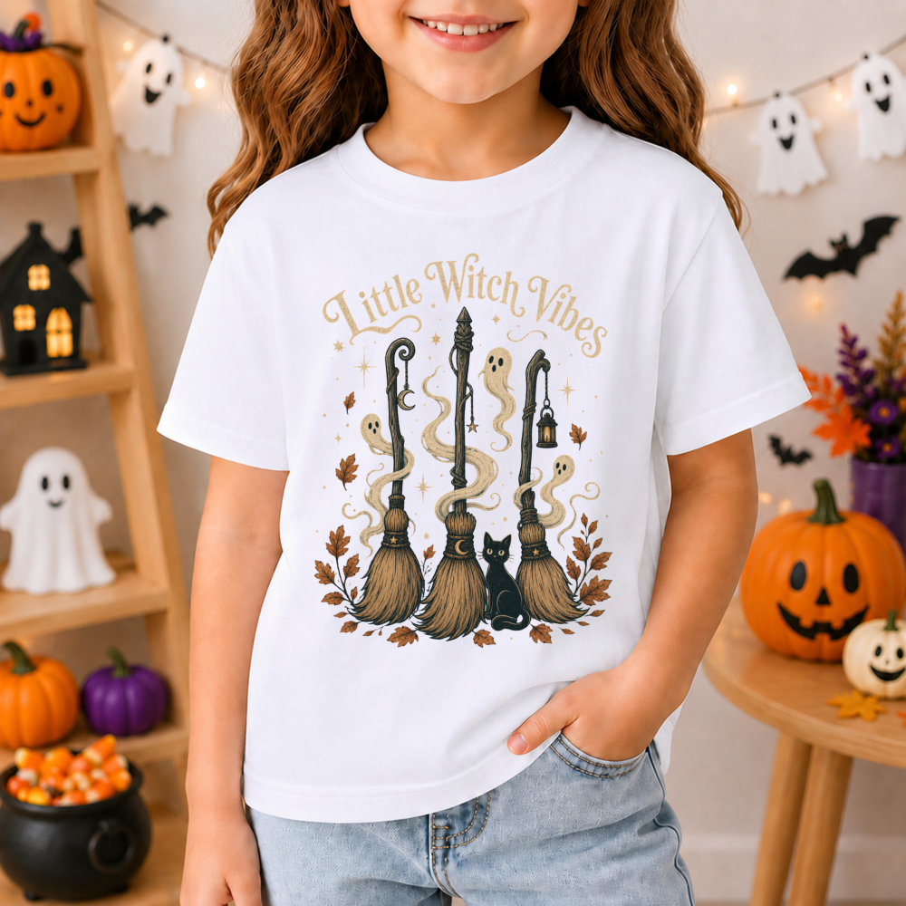 Little Witch Vibes Broom Youth T-Shirt