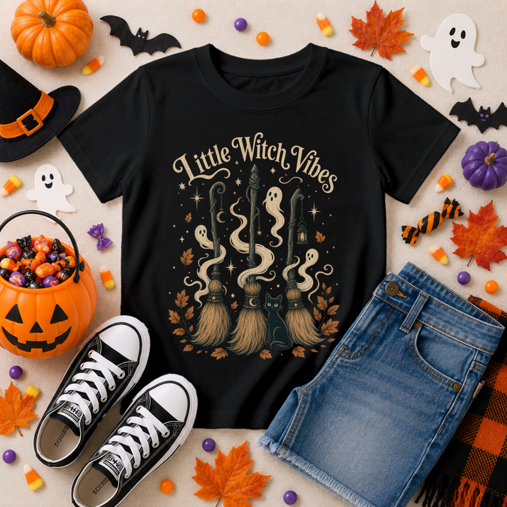 Little Witch Vibes Broom Youth T-Shirt