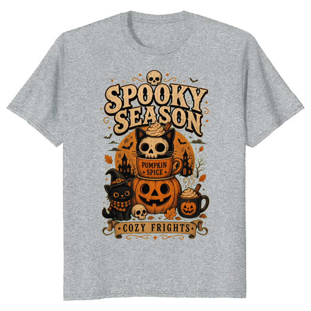 Spooky Season Retro Cat and Pumpkin T-Shirt