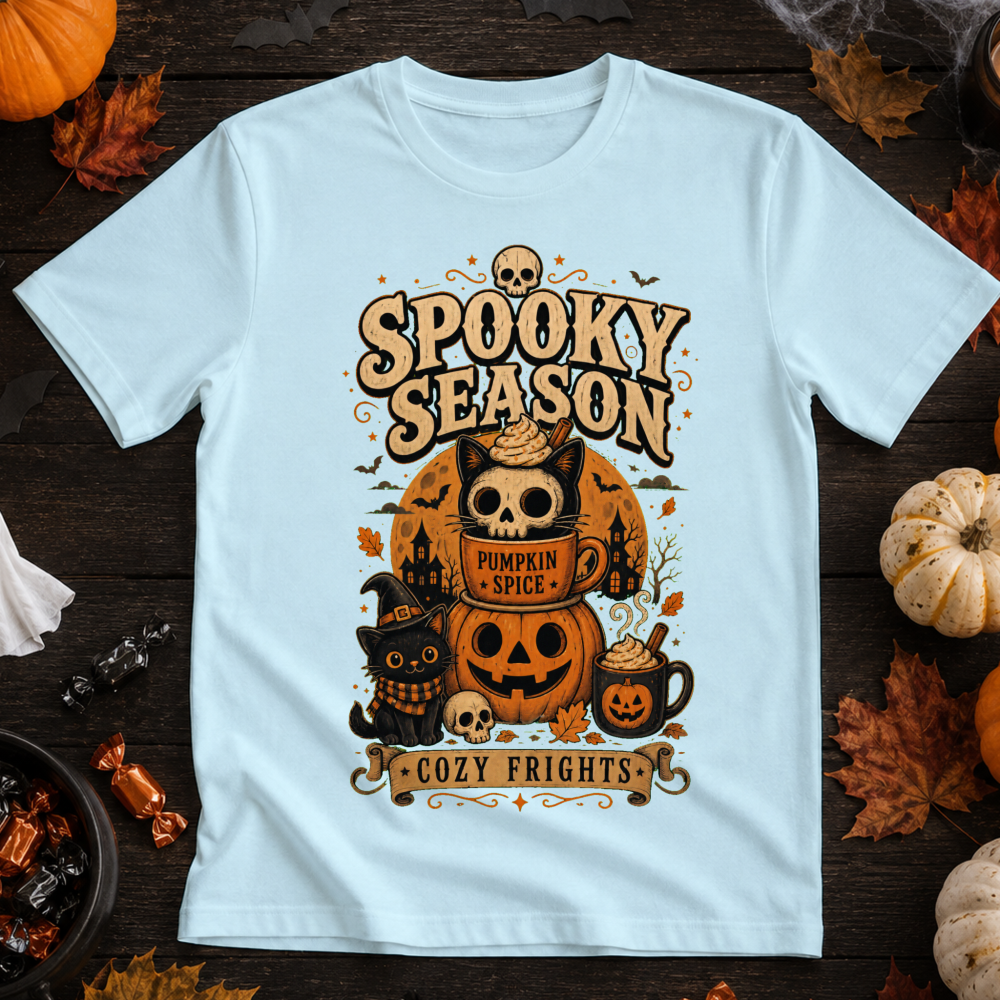 Spooky Season Retro Cat and Pumpkin T-Shirt