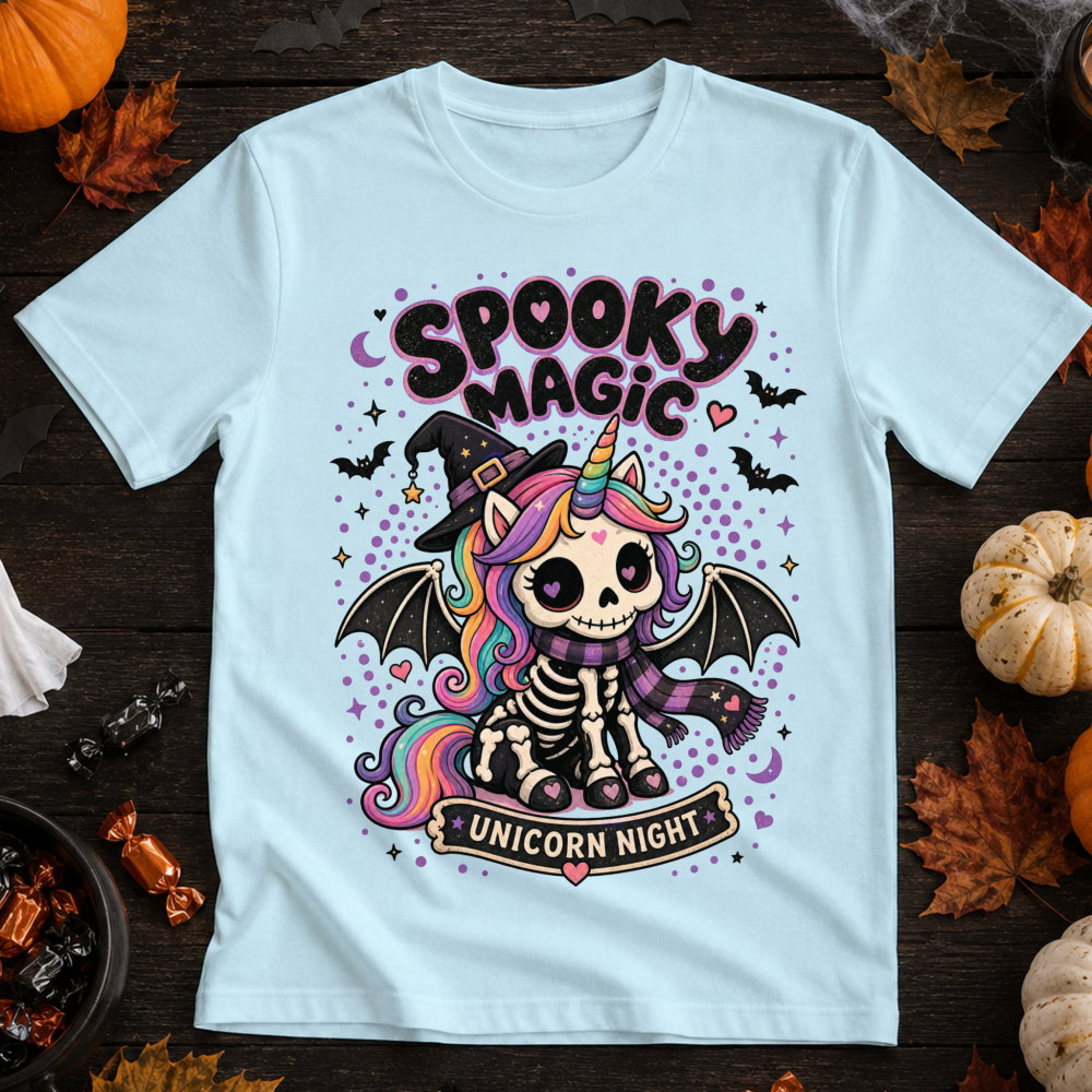 Spooky Magic Gothic Skeleton Unicorn T-Shirt