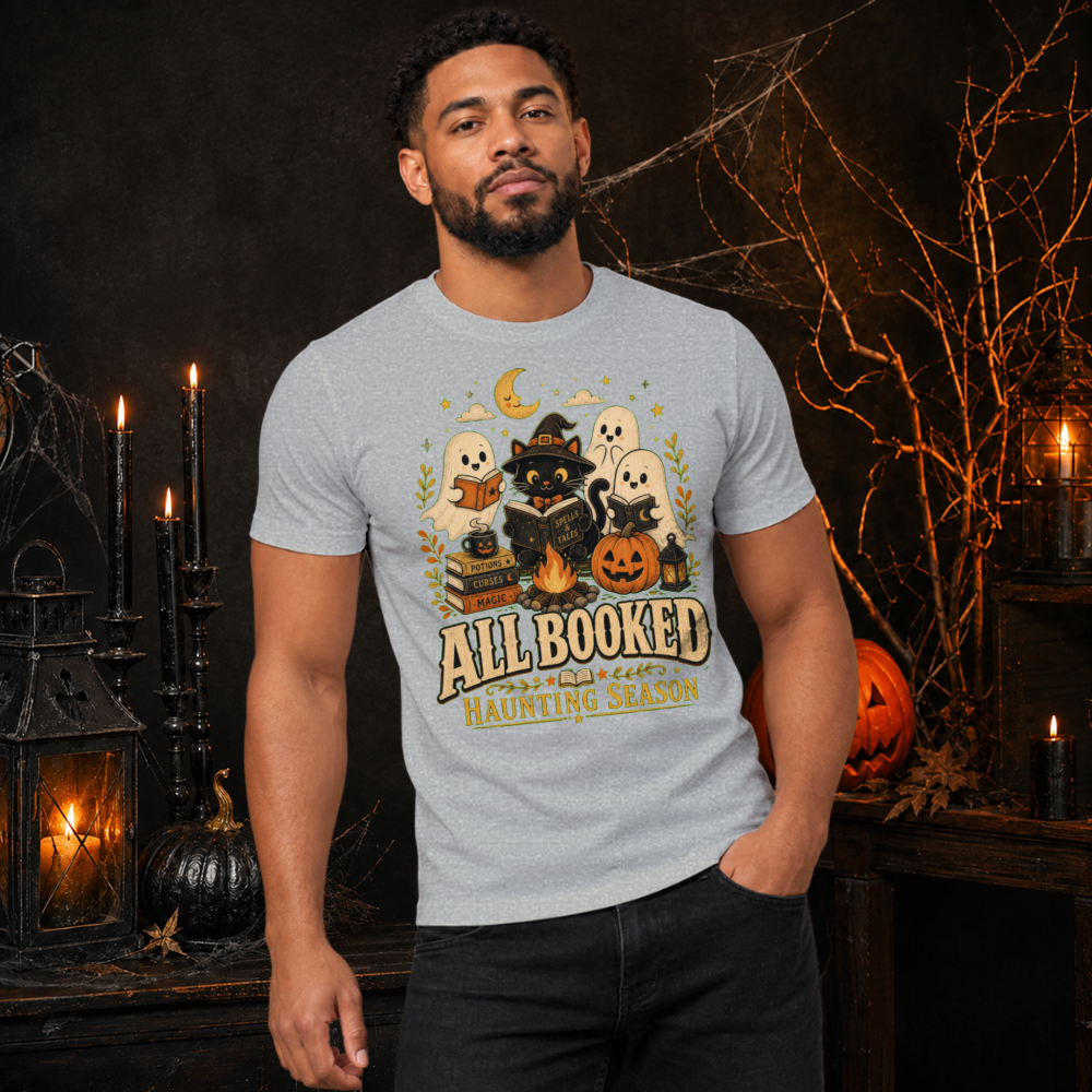 All Booked Haunting Season Retro Cat T-Shirt