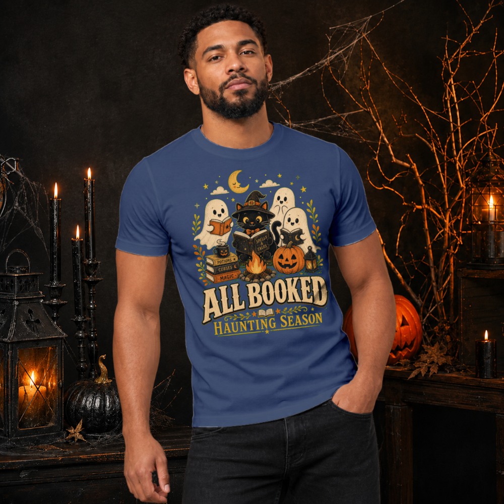 All Booked Haunting Season Retro Cat T-Shirt