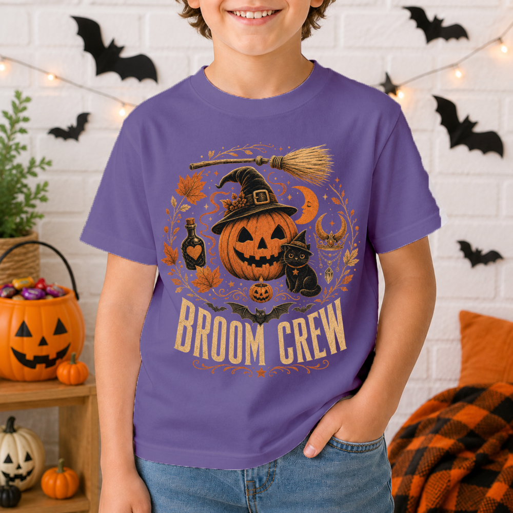 Broom Crew Vintage Pumpkin Youth T-Shirt