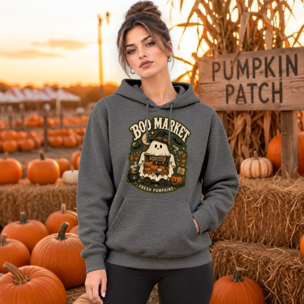 Boo Market Fresh Pumpkins Ghost Black Hoodie