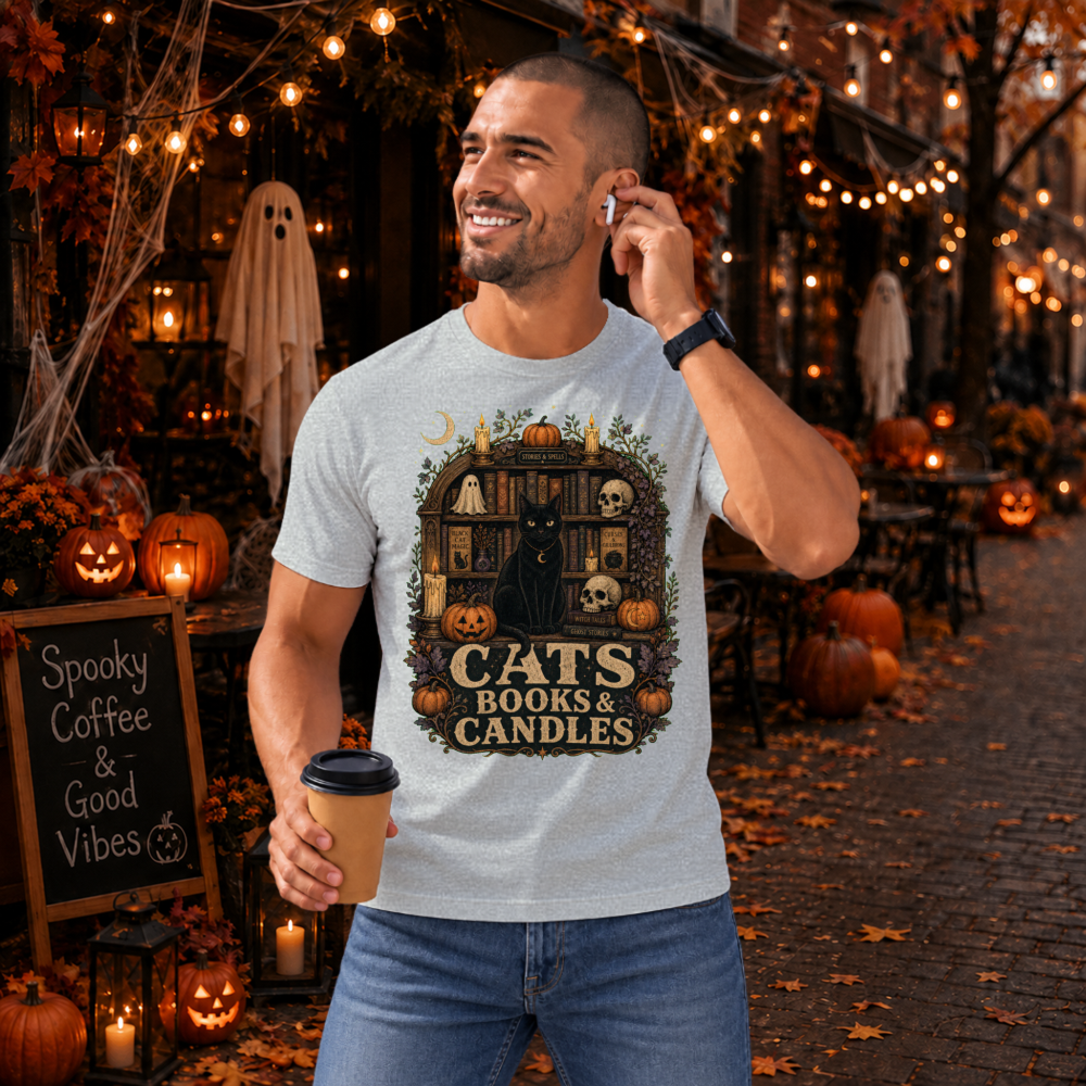 Cats Books & Candles Vintage Library T-Shirt
