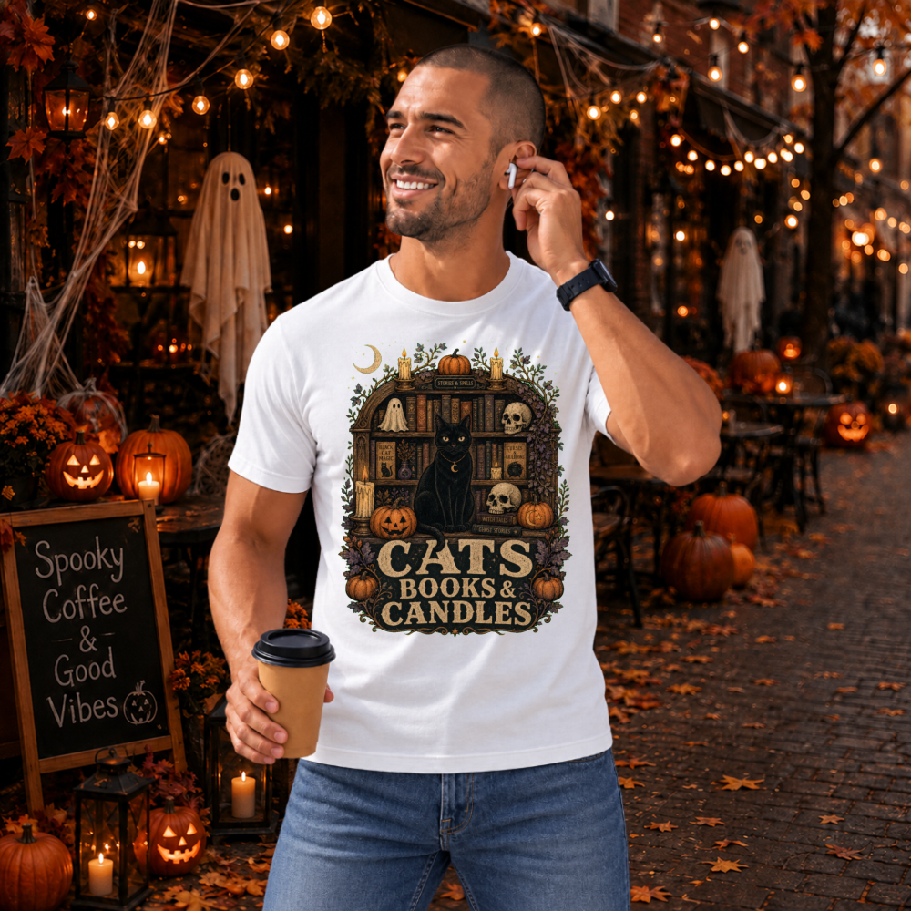 Cats Books & Candles Vintage Library T-Shirt
