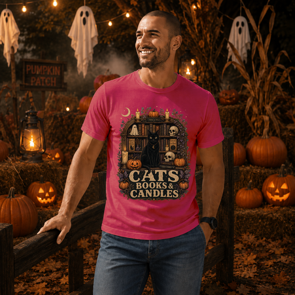Cats Books & Candles Vintage Library T-Shirt