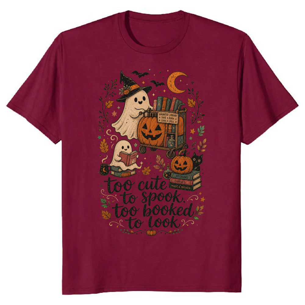 Too Cute to Spook, Too Booked to Look Ghost T-Shirt