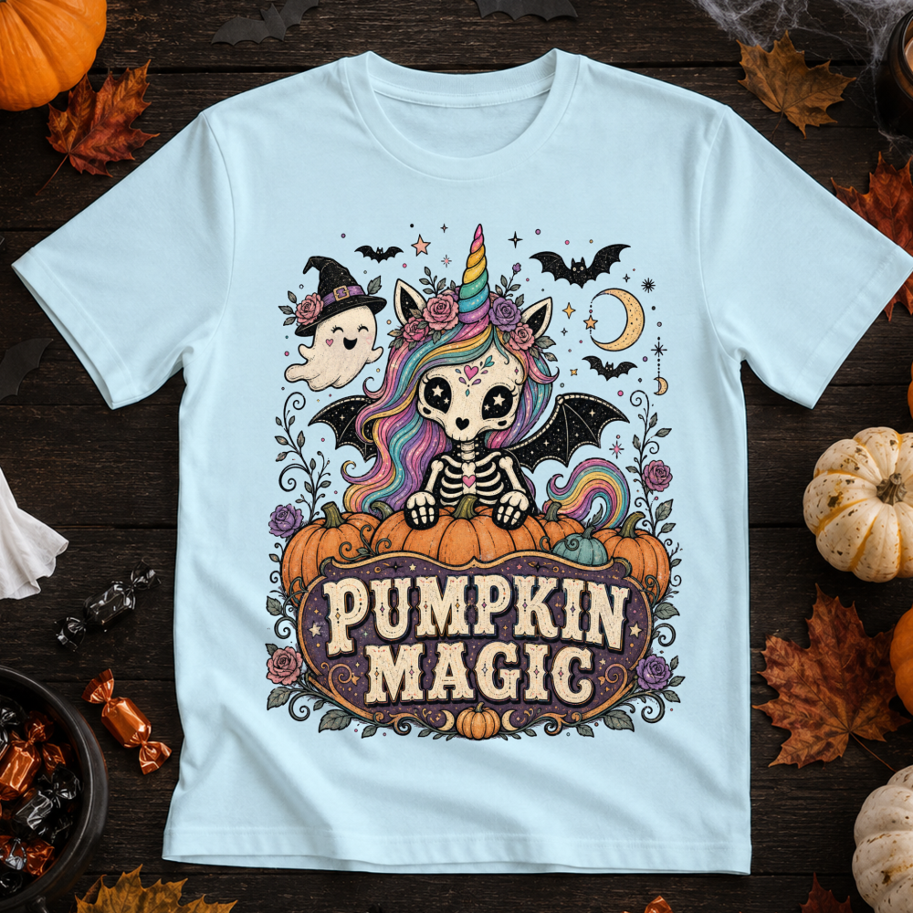 Pumpkin Magic Skeleton Unicorn T-Shirt