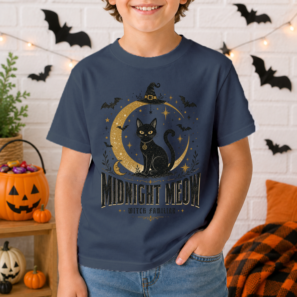 Midnight Meow Black Cat Youth T-Shirt
