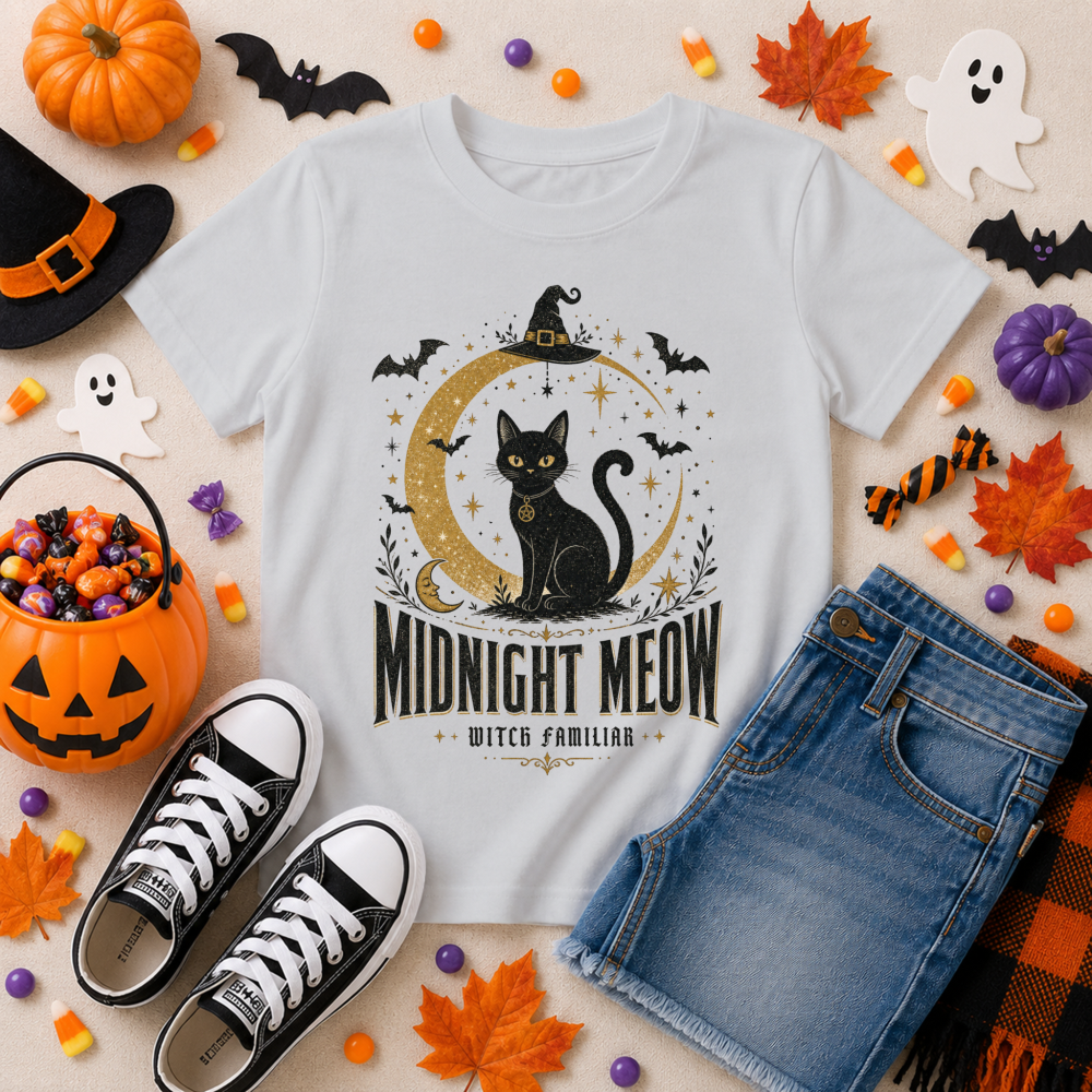 Midnight Meow Black Cat Youth T-Shirt
