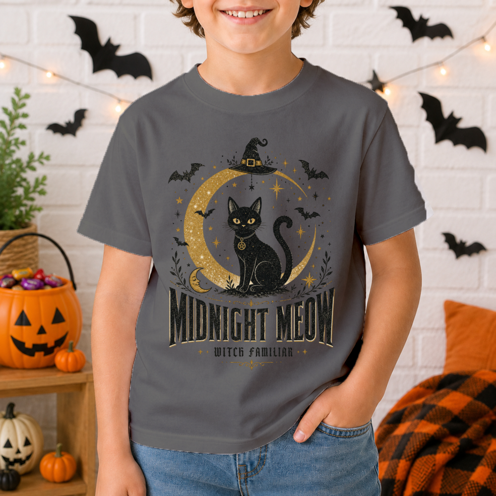 Midnight Meow Black Cat Youth T-Shirt