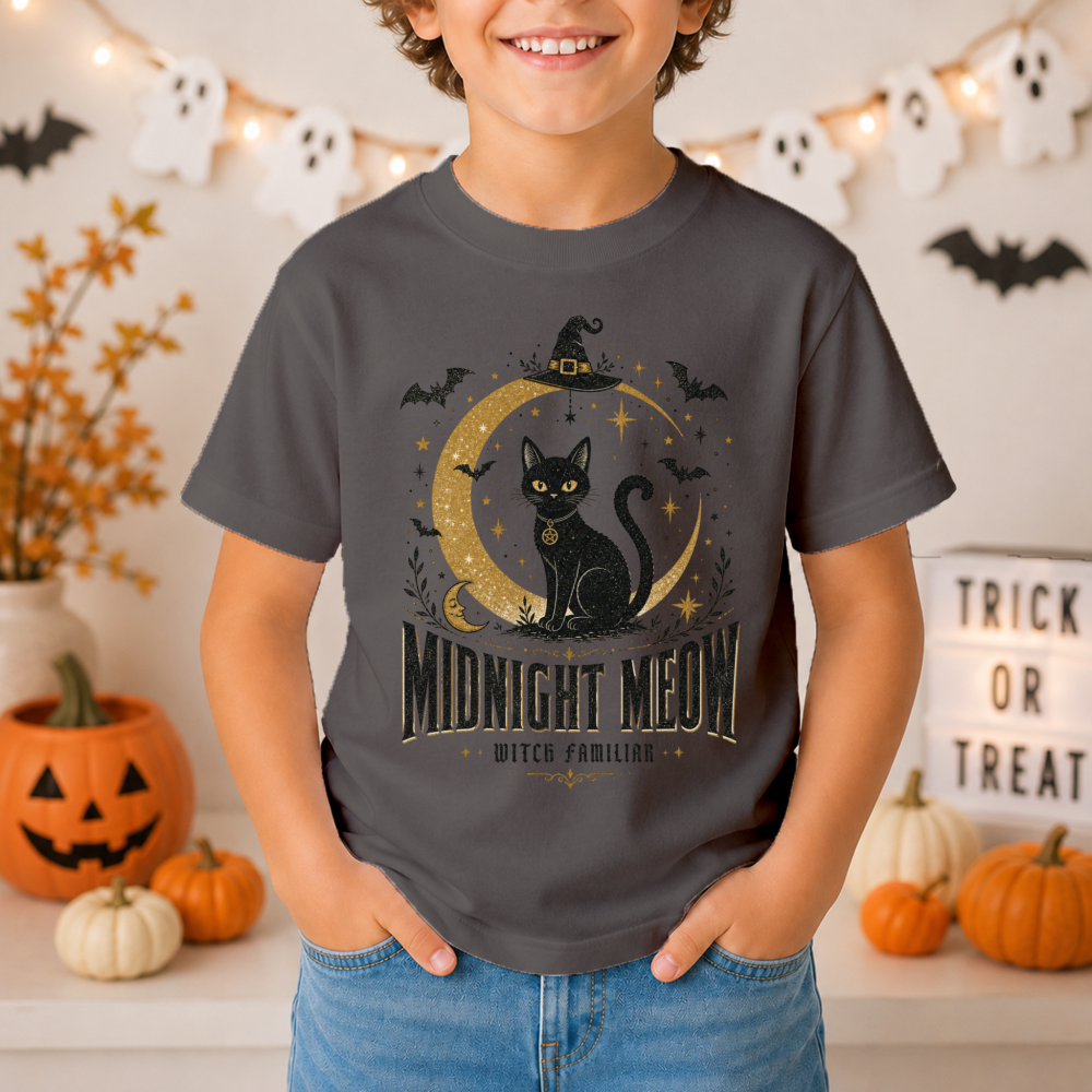 Midnight Meow Black Cat Youth T-Shirt