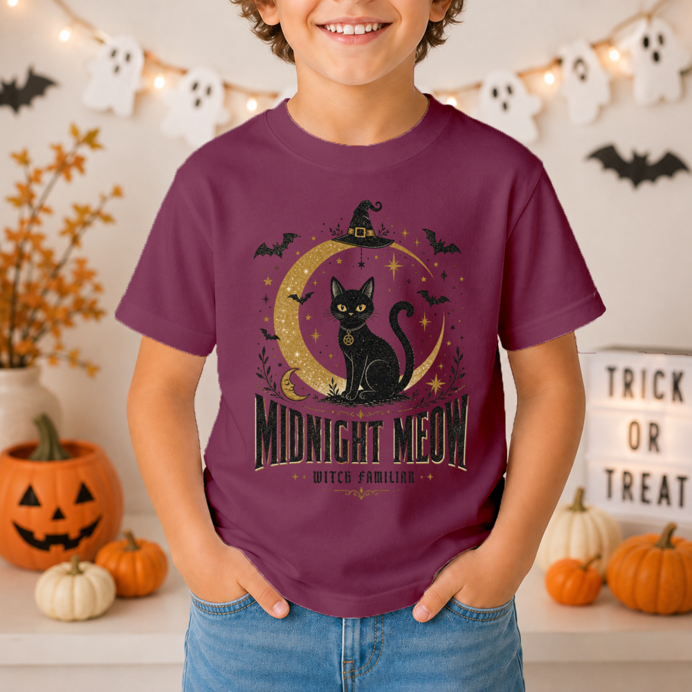 Midnight Meow Black Cat Youth T-Shirt