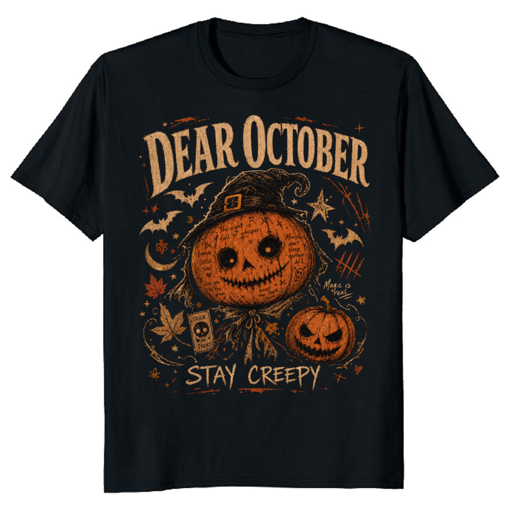 Dear October Stay Creepy Vintage Pumpkin T-Shirt