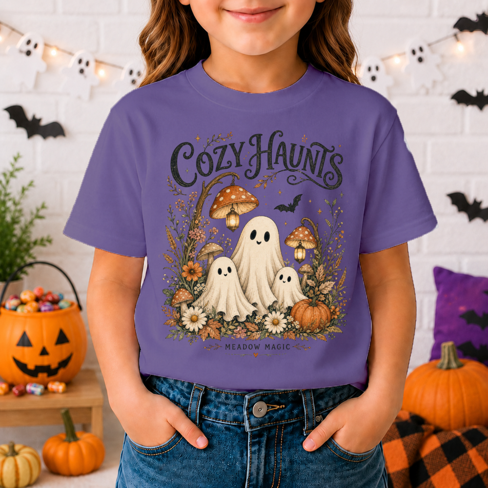 Cozy Haunts Watercolor Ghost Youth T-Shirt