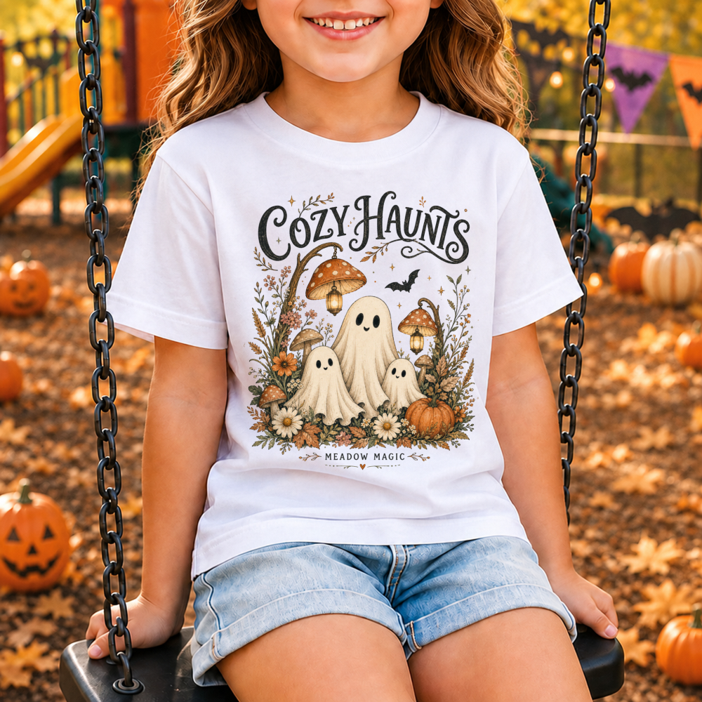 Cozy Haunts Watercolor Ghost Youth T-Shirt