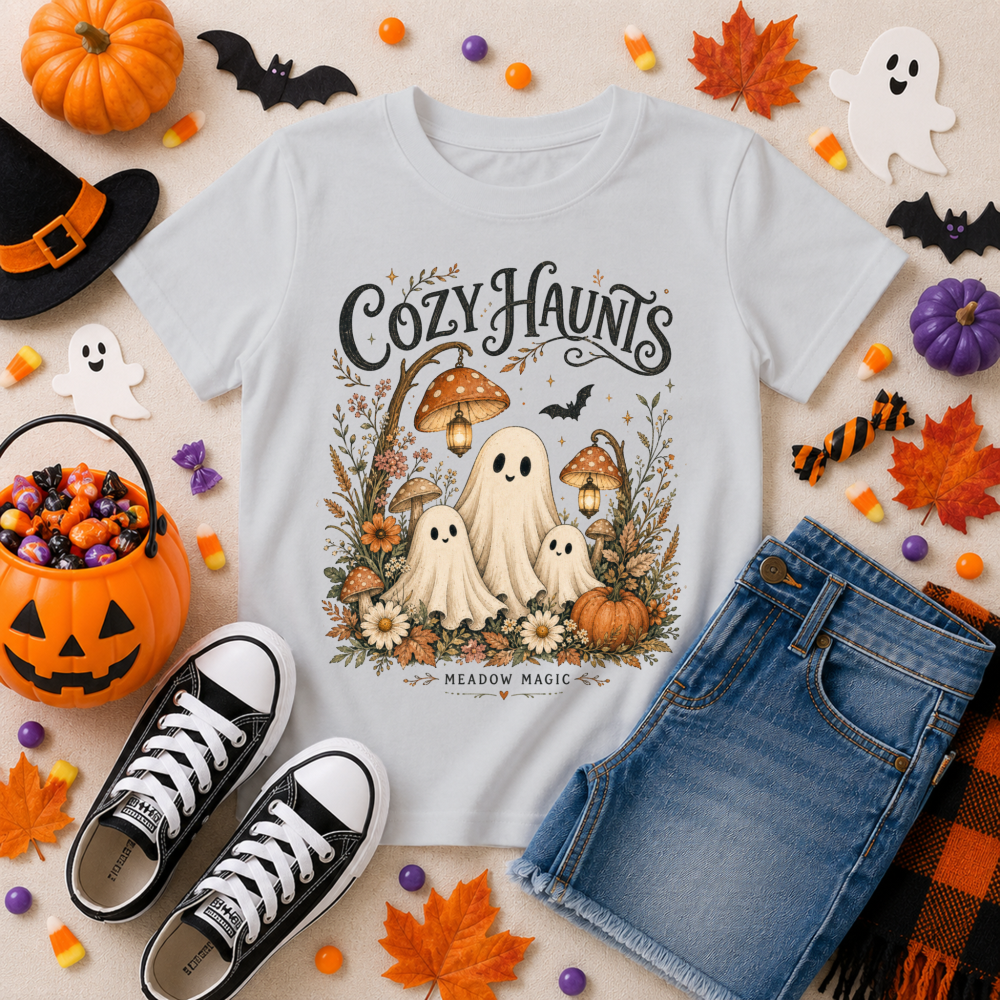 Cozy Haunts Watercolor Ghost Youth T-Shirt