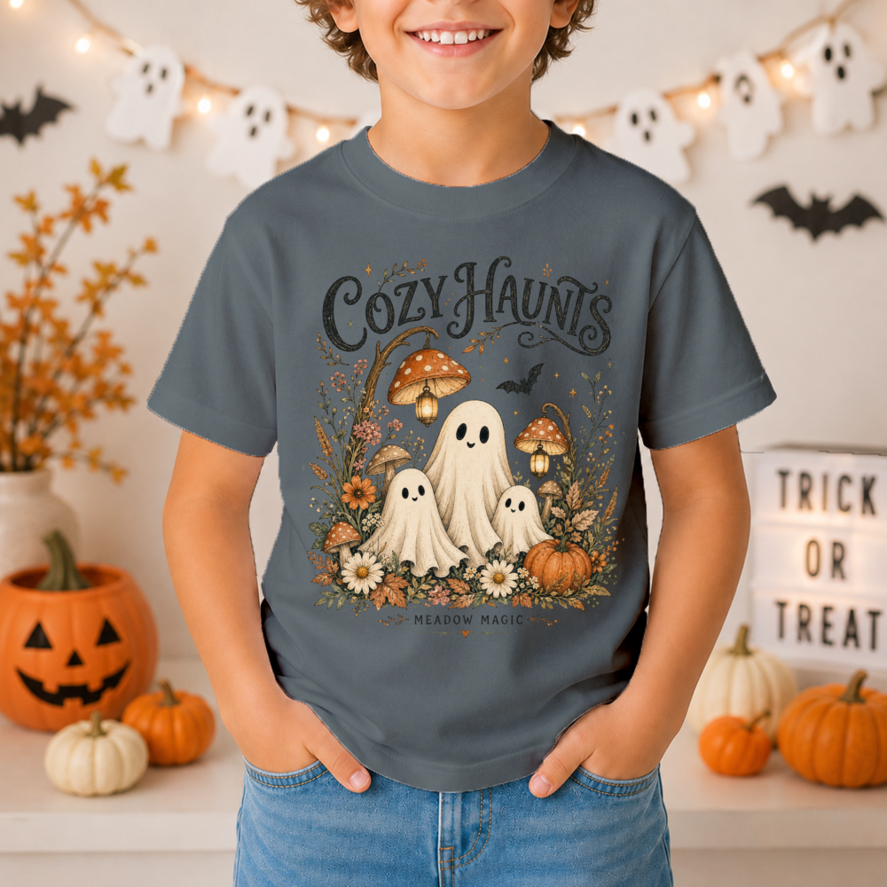 Cozy Haunts Watercolor Ghost Youth T-Shirt