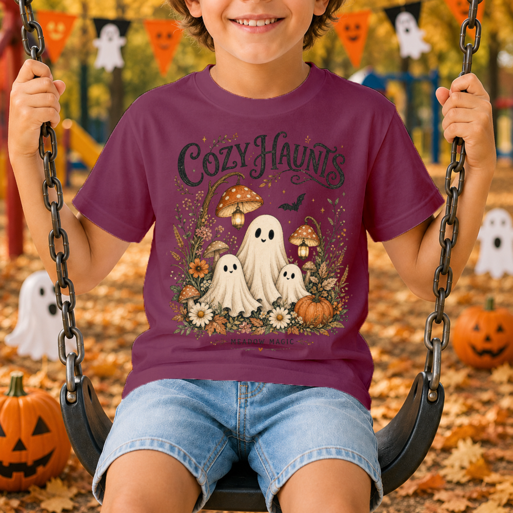 Cozy Haunts Watercolor Ghost Youth T-Shirt