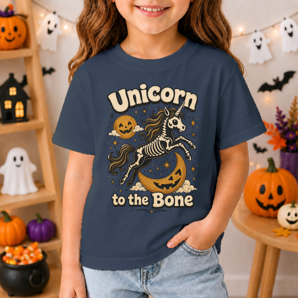 Halloween Skeleton Unicorn Black Youth T-Shirt