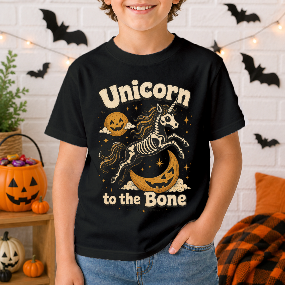 Halloween Skeleton Unicorn Black Youth T-Shirt