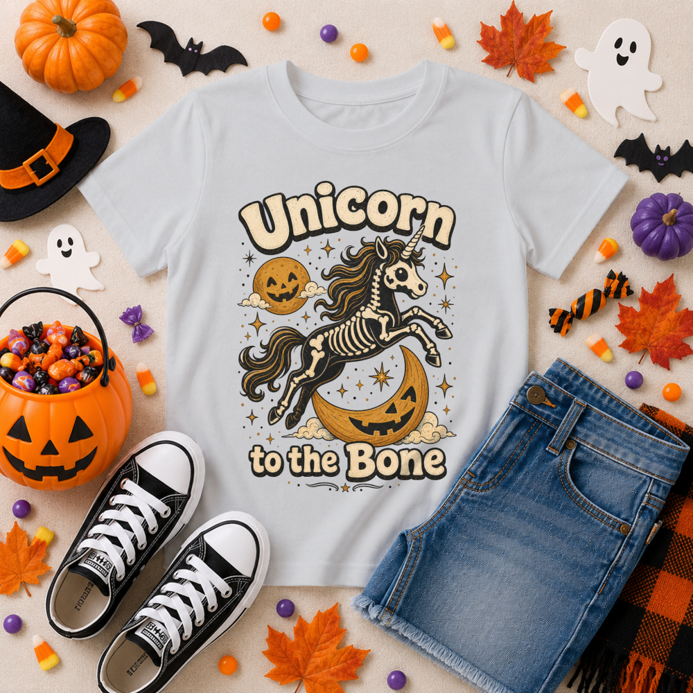 Halloween Skeleton Unicorn Black Youth T-Shirt