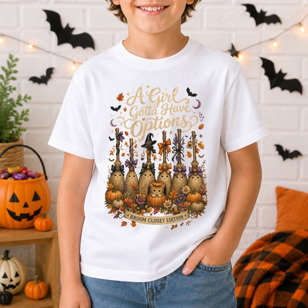 A Girl Gotta Have Options Witch Brooms Youth T-Shirt
