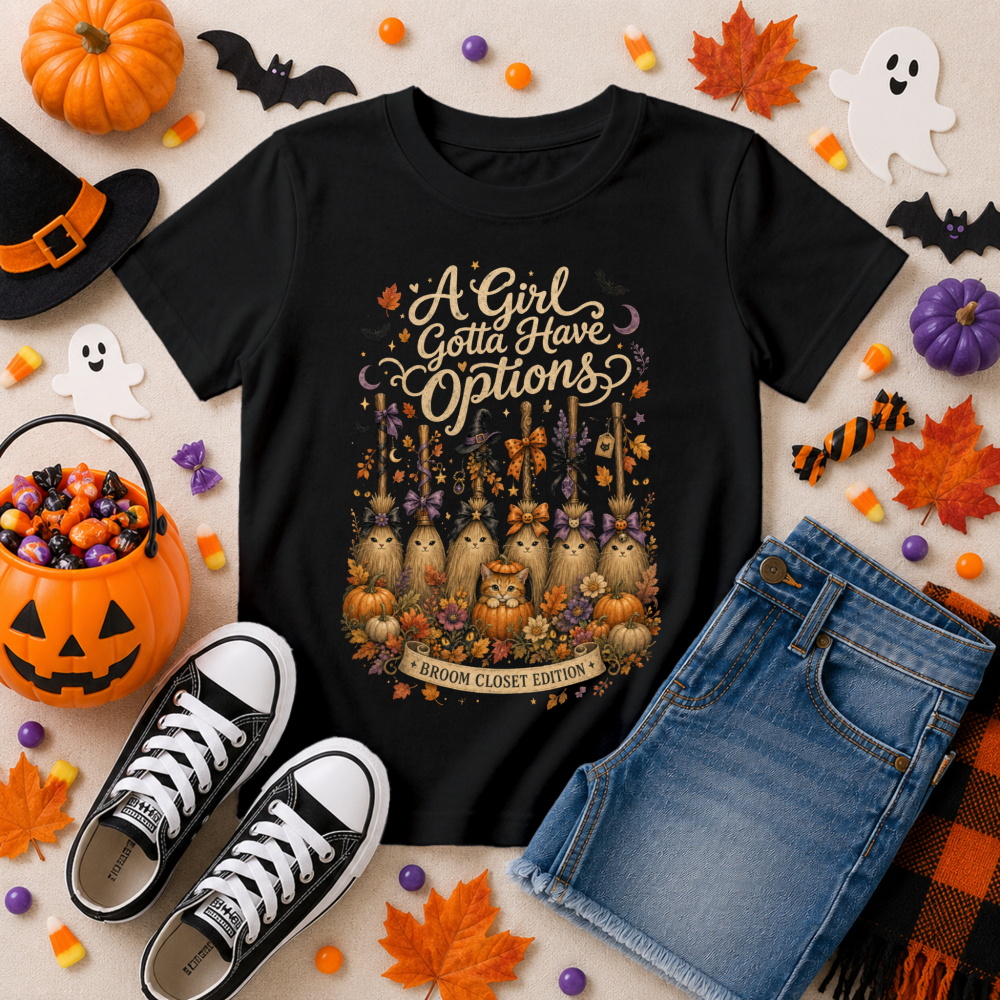 A Girl Gotta Have Options Witch Brooms Youth T-Shirt